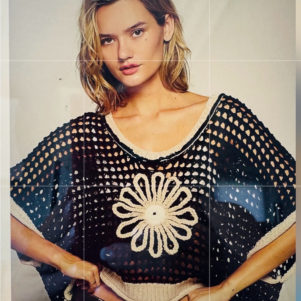 POL -  Daisy Flower Open Knit Sweater.